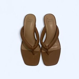 Tan vegan leather padded flip flop sandals heels by a new day size 6